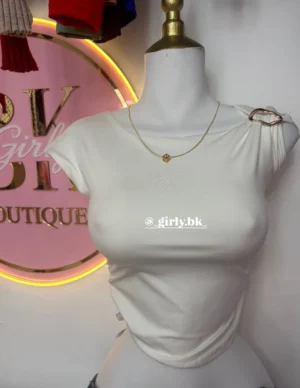 21 heb mang corta girly bk blanca blusa hebilla lateral manga corta