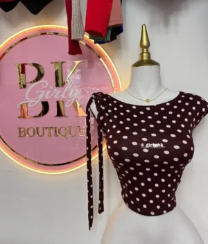 blusa de puntos con nudo lateral cafe